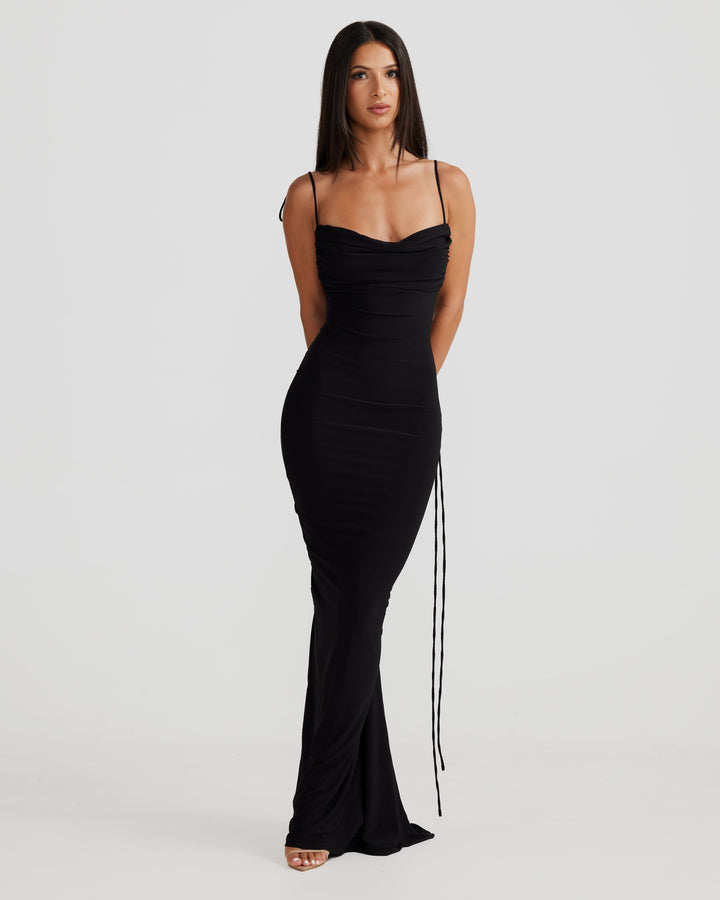 Versatile pleated backless maxi dress for women, ideal for parties, special occasions & formal events.