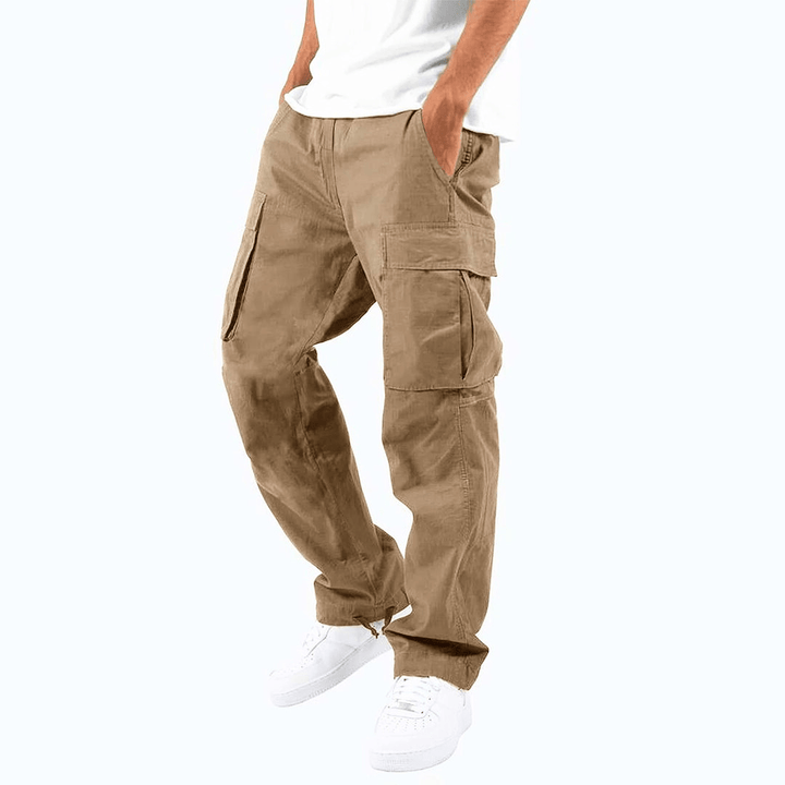 Full shot of men's cargo pants, showcasing their relaxed fit and versatile design.