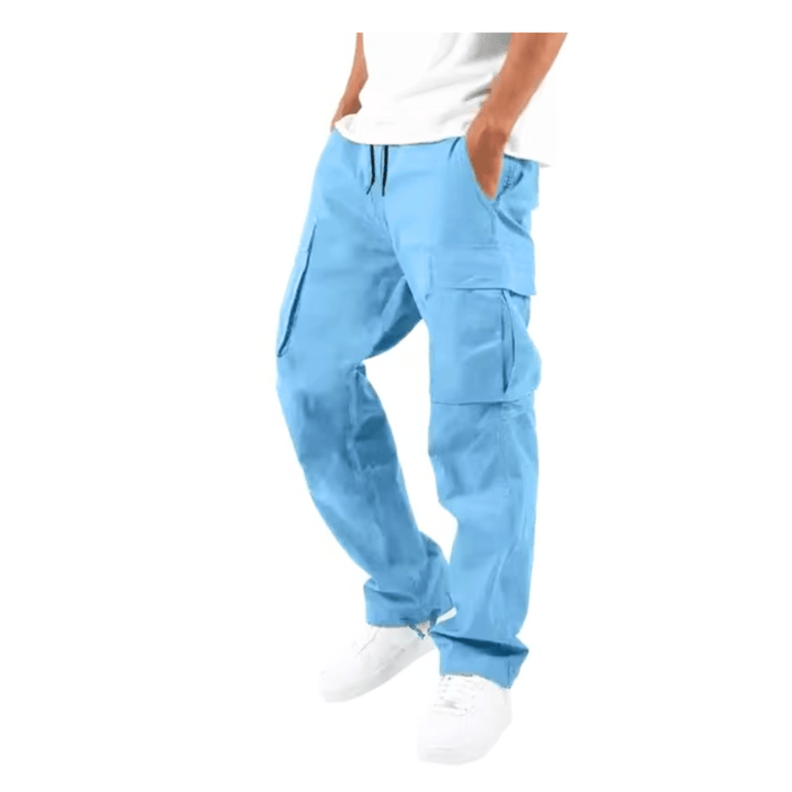 Side view of men's comfortable cargo pants, perfect for versatile styling.