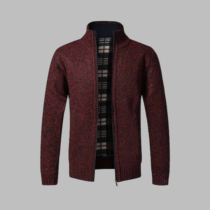 Comfortable men's knit sweater with modern zipper closure, long sleeve for year-round versatile fashion.