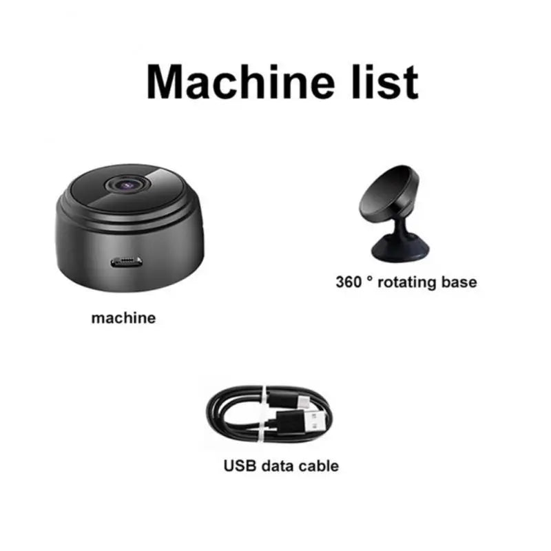 "Mini Camera 1080P HD Night Vision Wireless, compact black design, perfect for discreet home security with Wi-Fi connectivity