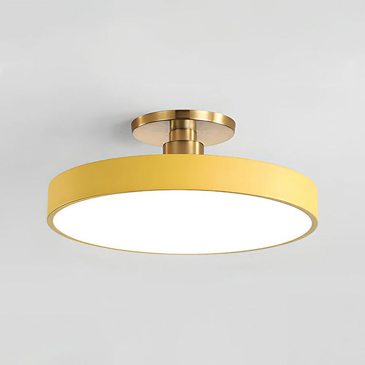 "Minimalist LED ceiling light, semi-flush design, brightens spaces with elegant style and energy-efficient glow."