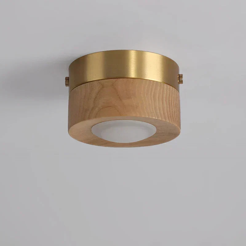 Stylish round LED ceiling lamp, natural wooden finish for modern interiors, energy-saving.