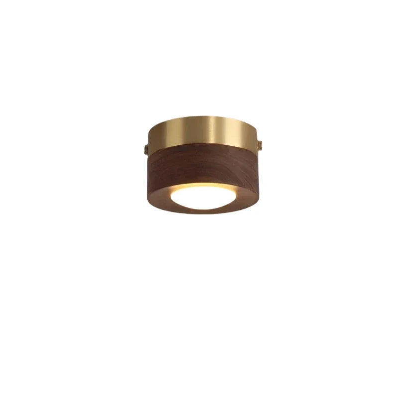 Walnut finish round LED ceiling lamp, ambient light, energy efficient for any room.