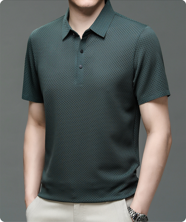 Versatile men's button-up polo. Breathable, short sleeve for stylish summer casual outfits.