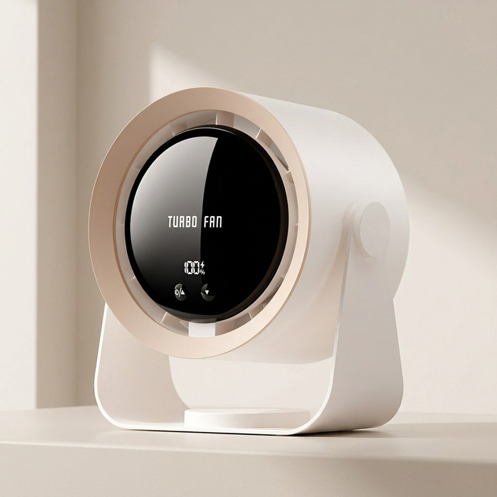 Modern bladeless fan with LED display, perfect for quiet home cooling & air circulation.