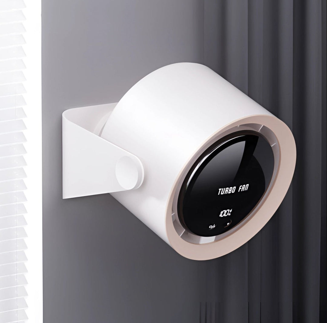 Modern tabletop bladeless fan, portable with LED display, delivers quiet, efficient air cooling.