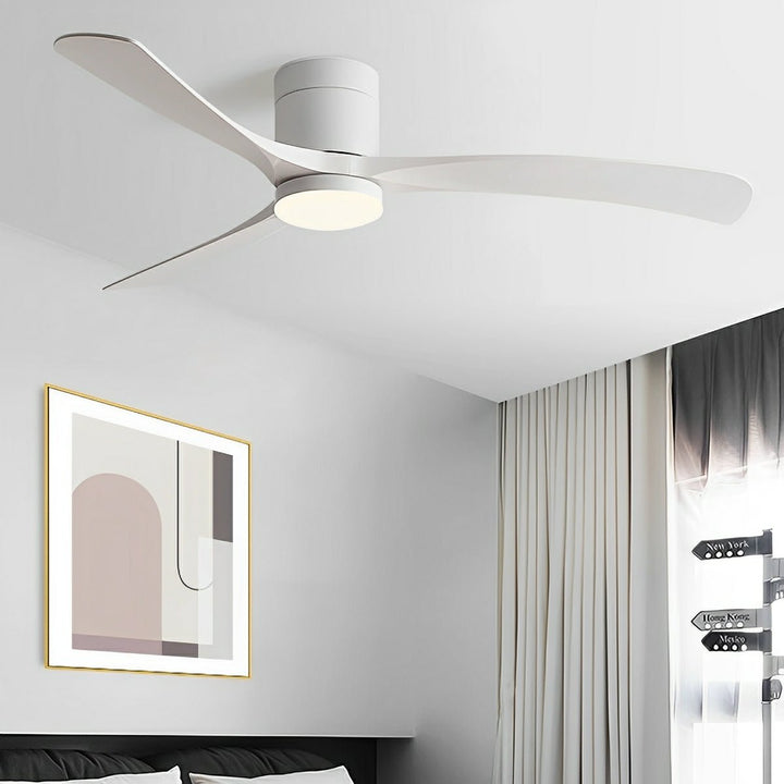 Sleek LED ceiling fan providing bright, energy-efficient lighting and quiet air circulation for any room.