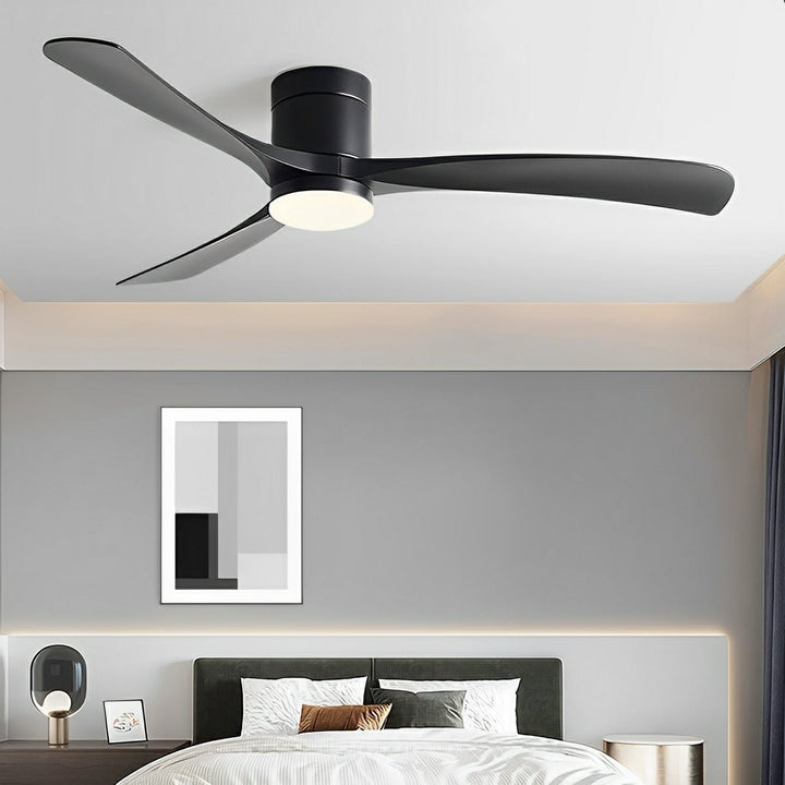 Close-up of a quiet 6-speed LED ceiling fan showcasing its high-performance blades & reversible motor.