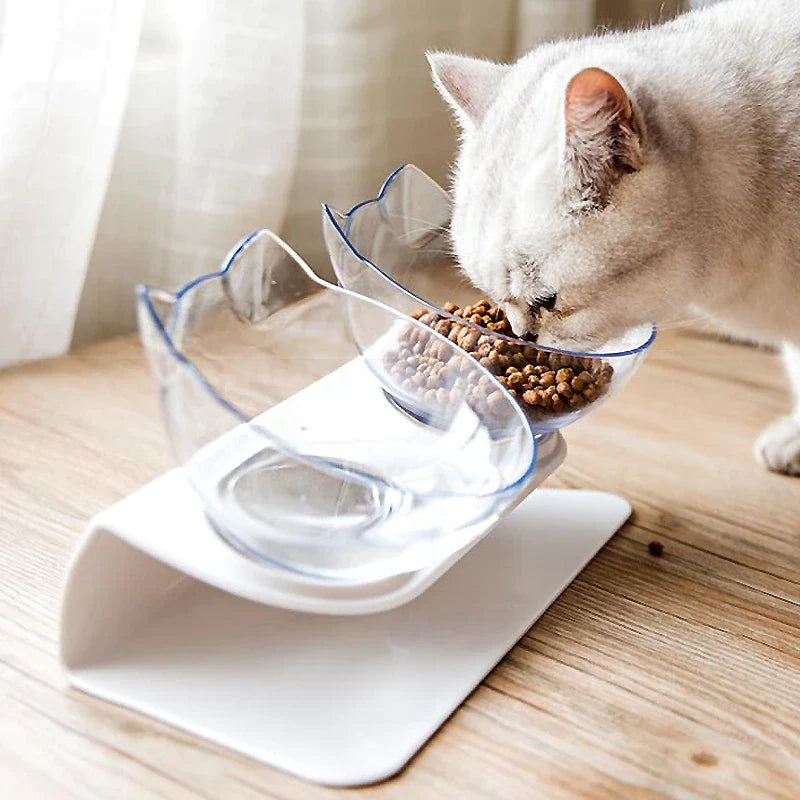 Modern elevated cat bowl, promoting healthy digestion & reducing vomit. Stylish pet feeder for ultimate comfort.