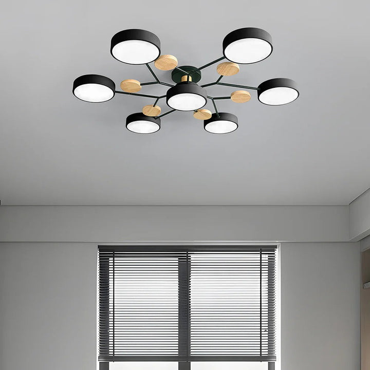 Modern LED ceiling light chandelier with sleek, minimalist design; iron and acrylic materials illuminate living rooms.