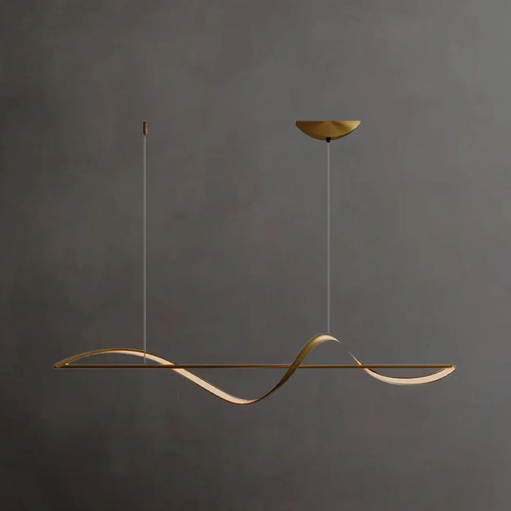Modern LED pendant lamp with wavy metal and acrylic design, providing elegant illumination for stylish interior decor.