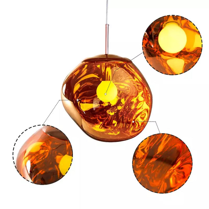 Stylish Melt design ceiling light, contemporary metallic art piece for modern dining rooms.