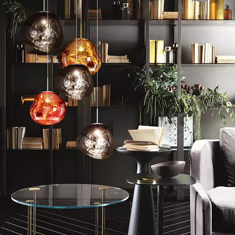 Chic Melt design ceiling lamp, glossy metallic finish, adds a touch of modern elegance.