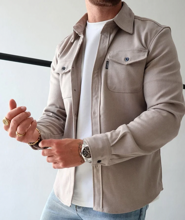 Modern men's dress shirt, long sleeve, versatile for smart casual & business attire.