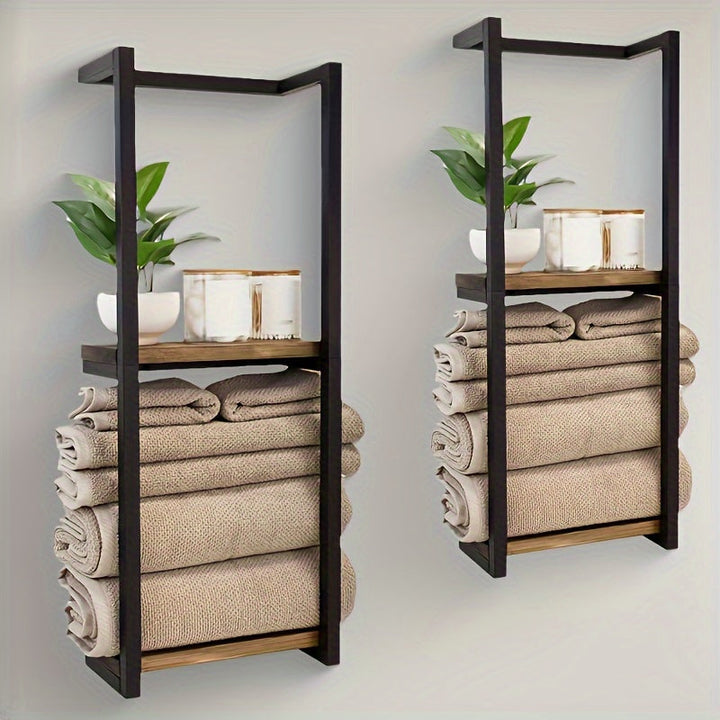 Sleek, space-saving wall-mounted towel rack with a modern design for tidy bathroom organization.