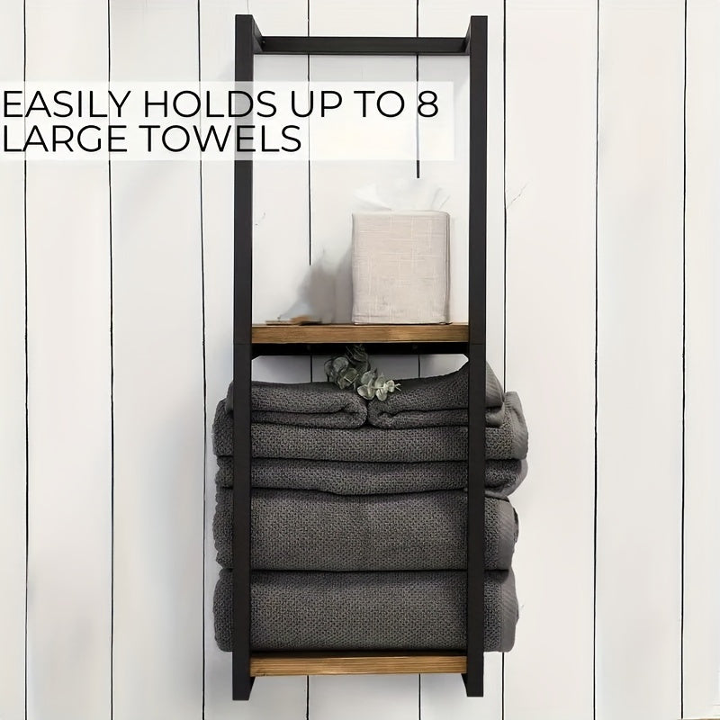 Contemporary wall-mounted towel rack for bathrooms, ideal space-saving storage for towels and accessories.