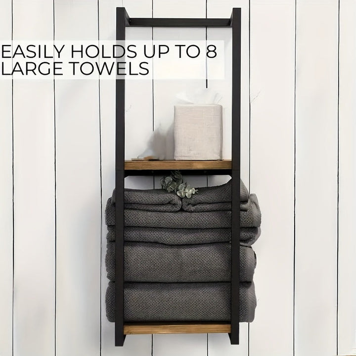 Contemporary wall-mounted towel rack for bathrooms, ideal space-saving storage for towels and accessories.
