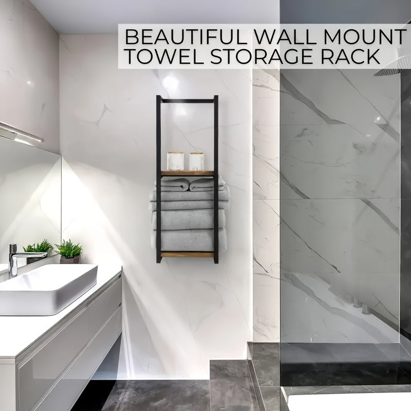Stylish stainless steel wall-mounted towel rack, a space-saving accessory for modern bathroom home organization.