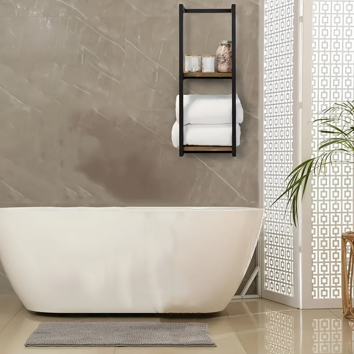 Minimalist wall-mounted towel rack, a practical space-saving stainless steel solution for modern bathrooms.