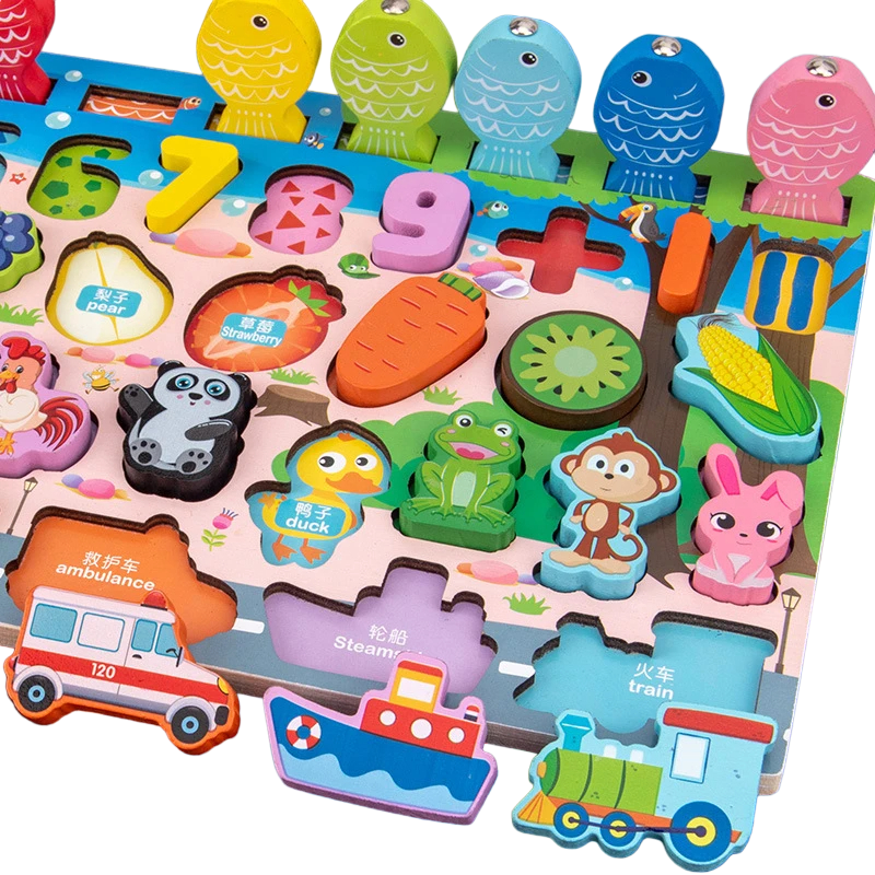 Educational Montessori busy board with various activities for kids, a developmental toy for learning & play.