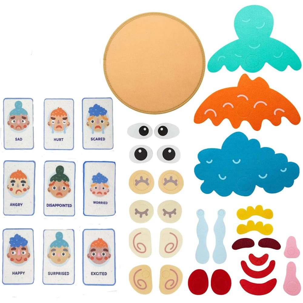 Montessori felt toy for kids to learn facial expressions & emotions. Toddler learning social skills & early development.
