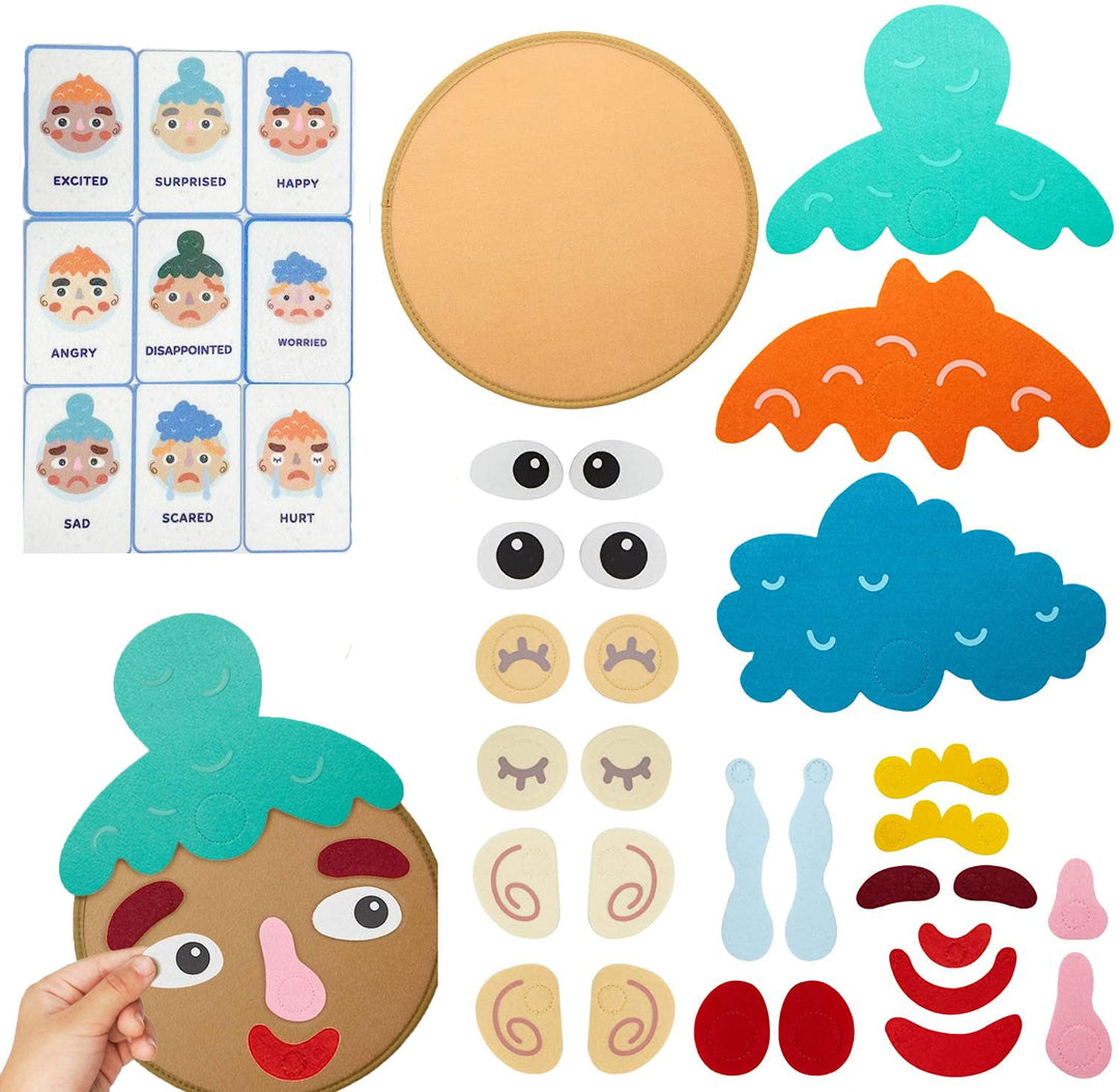 Toddler Montessori felt toy teaching emotions & facial expressions. Builds social skills & early development through play.