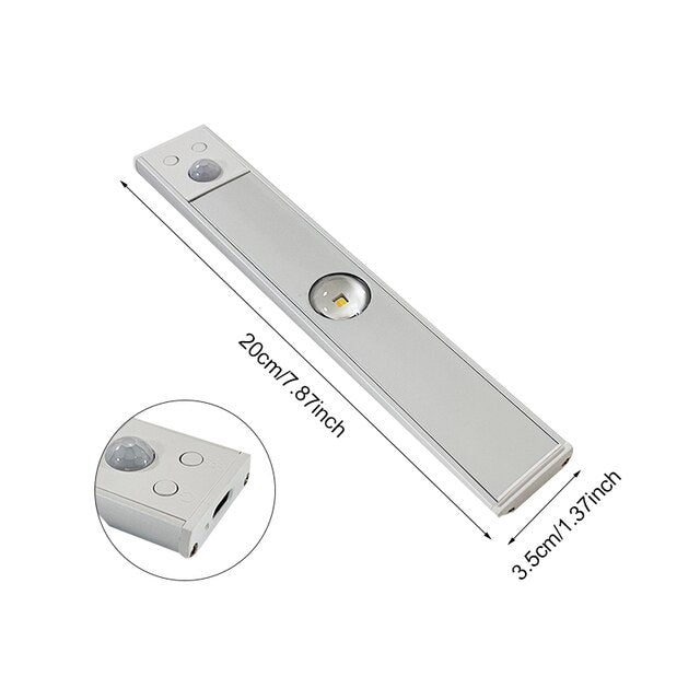 "Motion Sensor LED Light Fixture, wireless, adjustable, sleek design in black, perfect for lighting hallways and living rooms