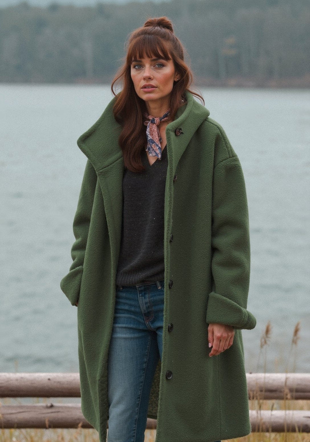 Women's stylish oversized outdoor jacket, perfect for cool weather fall fashion and casual wear.