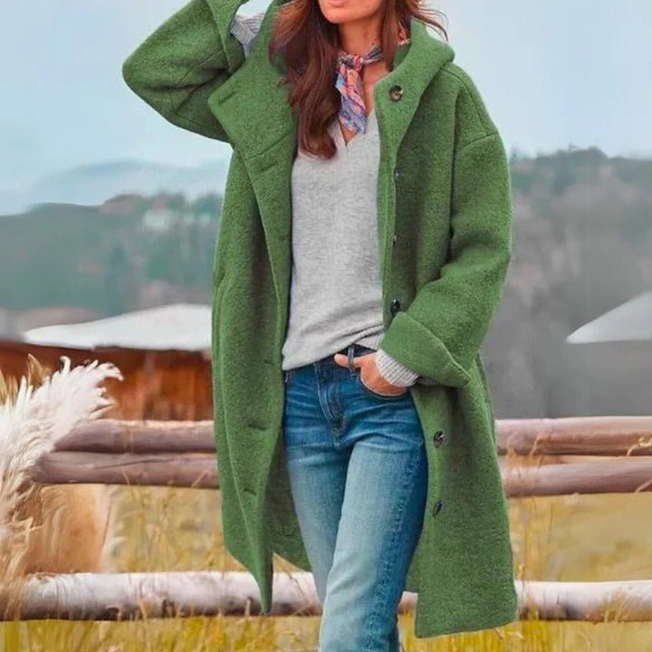 Comfortable women's oversized outdoor jacket, an ideal layering piece for cool fall and winter weather.