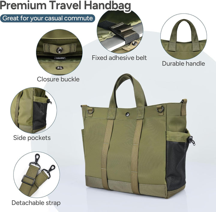 Organized MetroCarry Unisex Laptop Tote Bag, multiple compartments, adjustable strap for secure carrying.