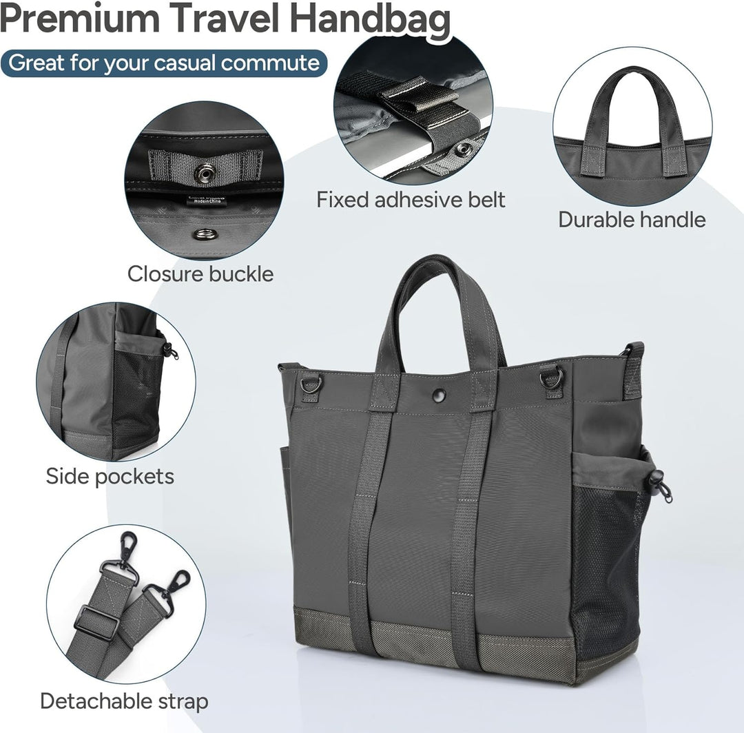 Multi-Compartment Laptop Tote with Adjustable Strap, ideal for business professionals & students.