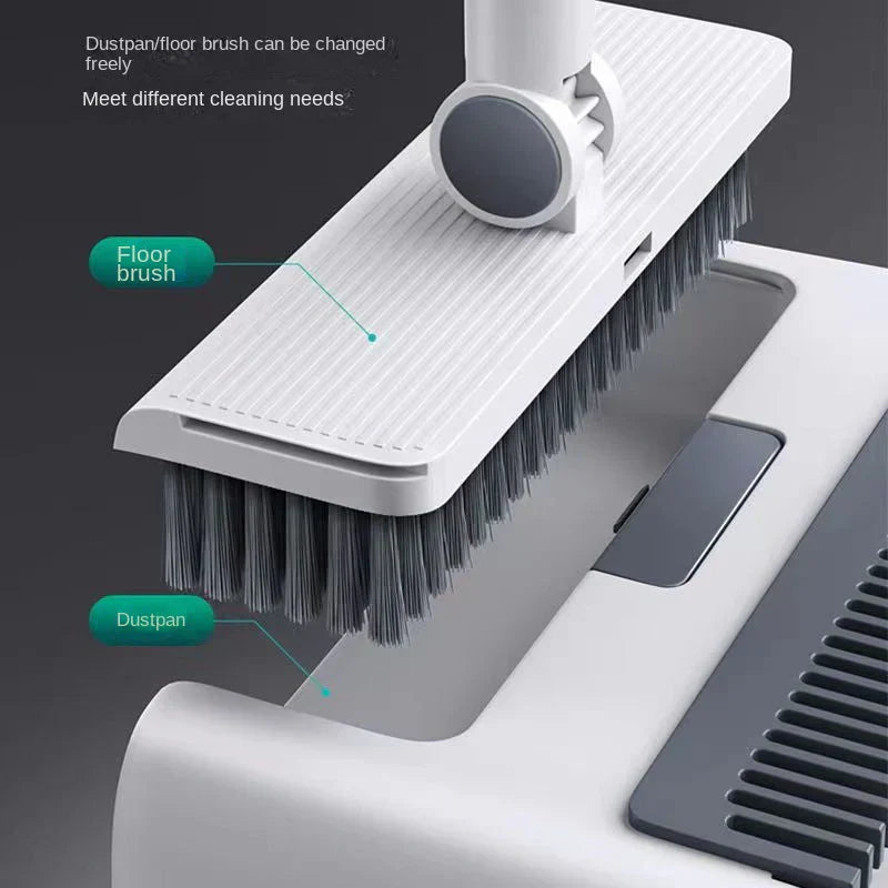 Multifunctional broom and dustpan set with 3-in-1 design, ergonomic handle, and self-cleaner, ideal for efficient home cleani