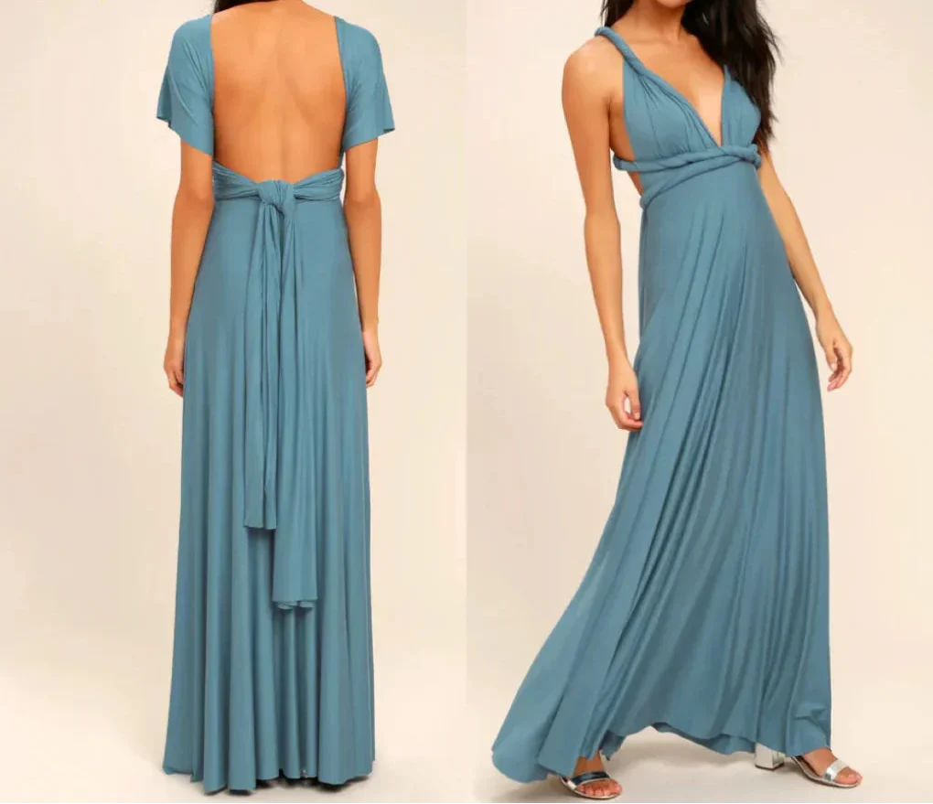 Stylish women's convertible maxi dress, multiway wrap design for a versatile elegant evening gown look.