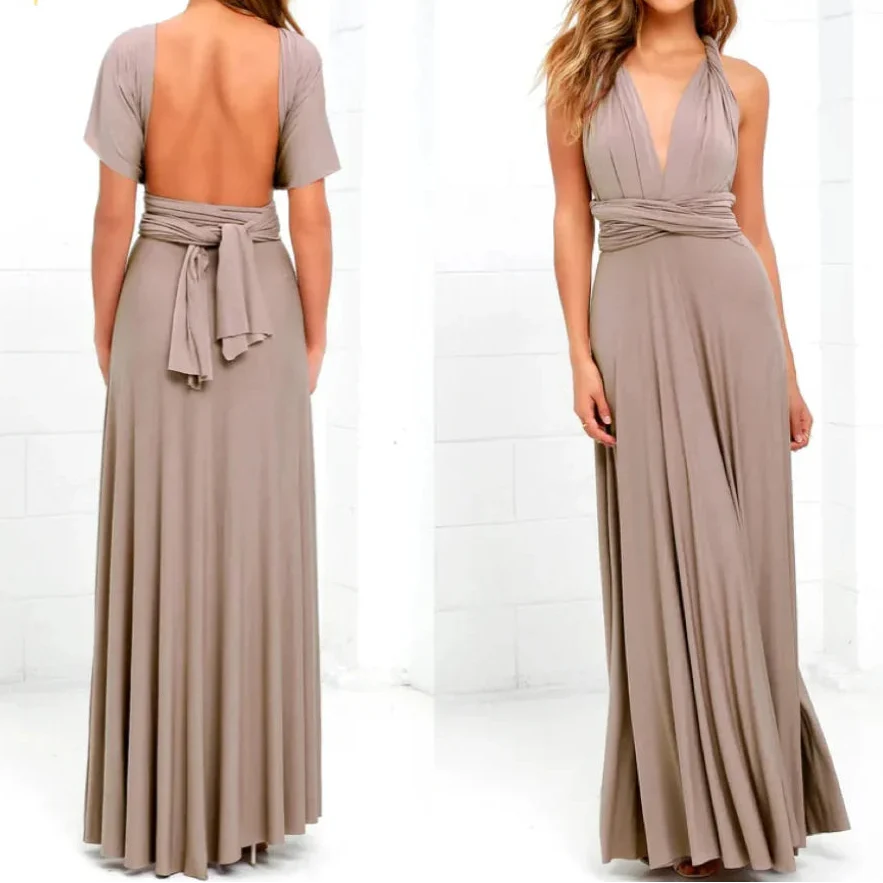 Versatile women's multiway maxi dress, elegant convertible evening gown. Ideal for bridesmaids or party wear.