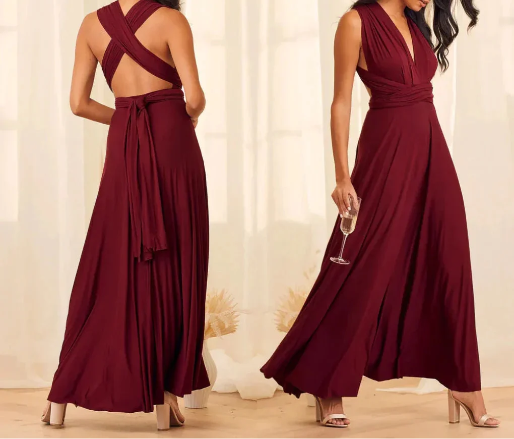 Flowing women's multiway wrap maxi dress, a versatile elegant evening gown perfect for any formal occasion.