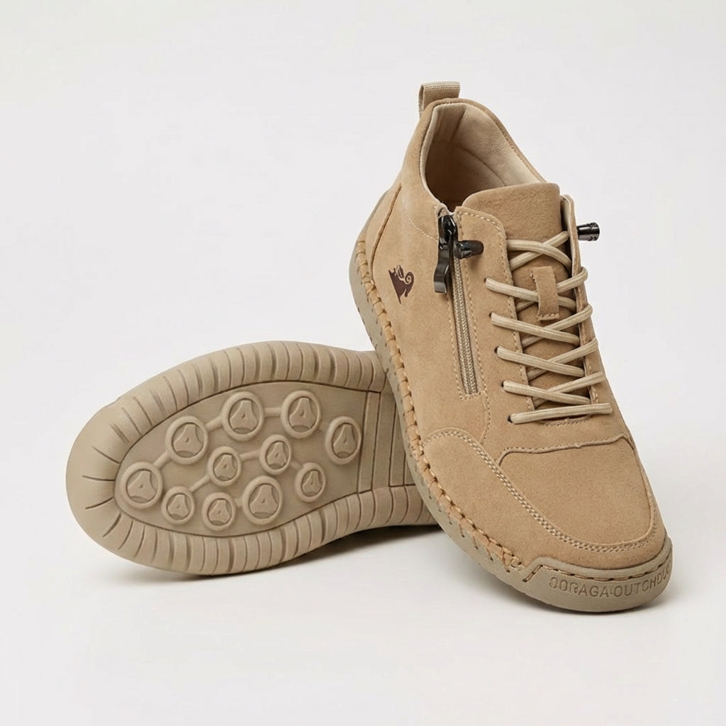 Supportive women's orthopedic walking shoes, designed for foot health, with practical zipper detail.