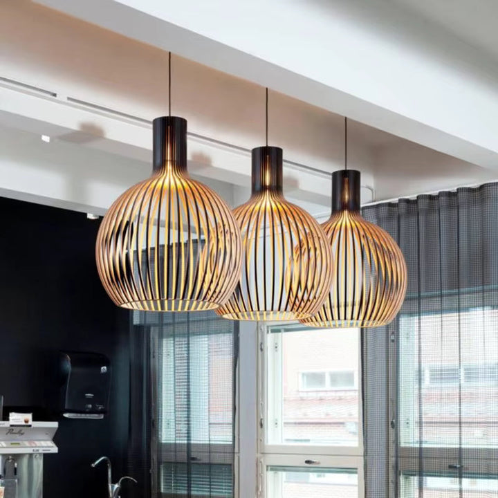 Natura Orb wooden pendant lamp with organic design, perfect for cozy modern or rustic interiors.