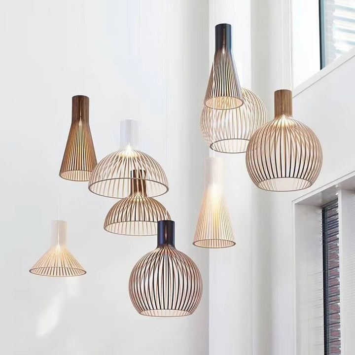 Organic wooden orb pendant lamp for natural light & cozy modern or rustic home decor.