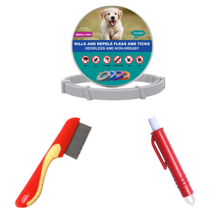 Pet flea & tick prevention collar for dogs & cats. Natural, long-lasting 8-month defense for pet hygiene.