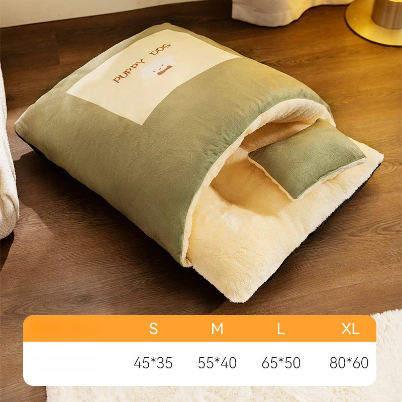 Soft plush cat bed & sleeping bag. Perfect for warm, cozy naps. Washable for easy care.