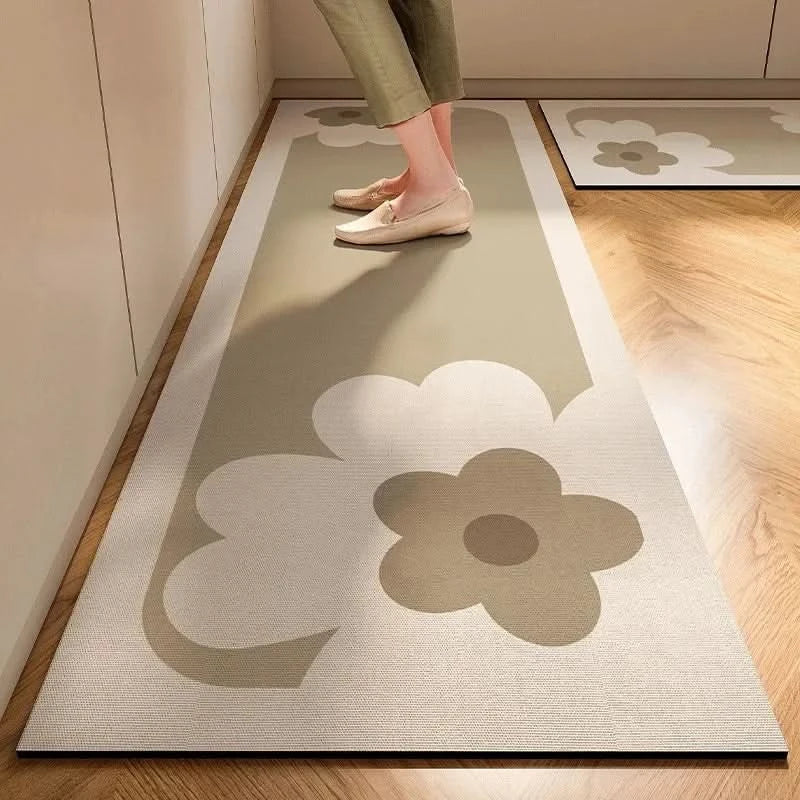 Home kitchen non-slip floor mat with an easy-clean surface, providing comfort and safety in modern kitchen decor.