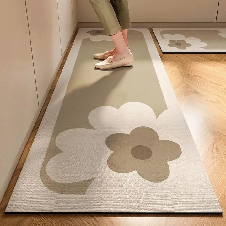 Home kitchen non-slip floor mat with an easy-clean surface, providing comfort and safety in modern kitchen decor.