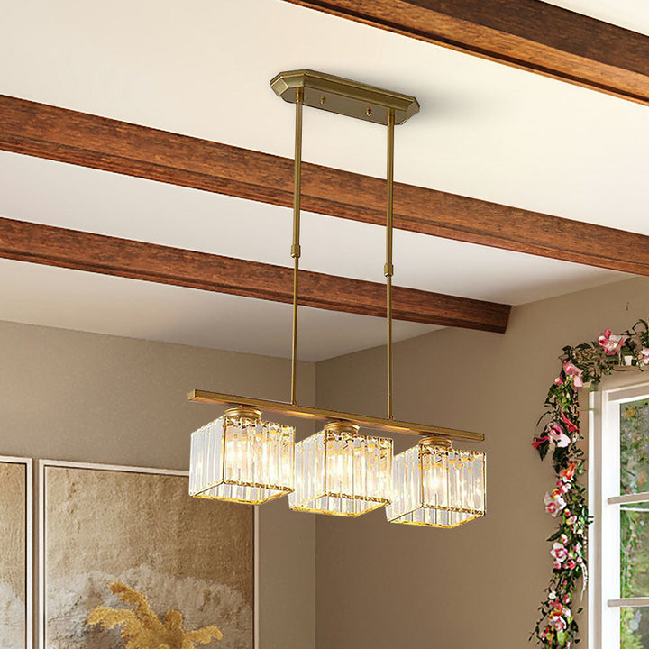 "Nordic multi-light glass pendant lamp with elegant glass shades, perfect for kitchen island or dining area centerpiece."