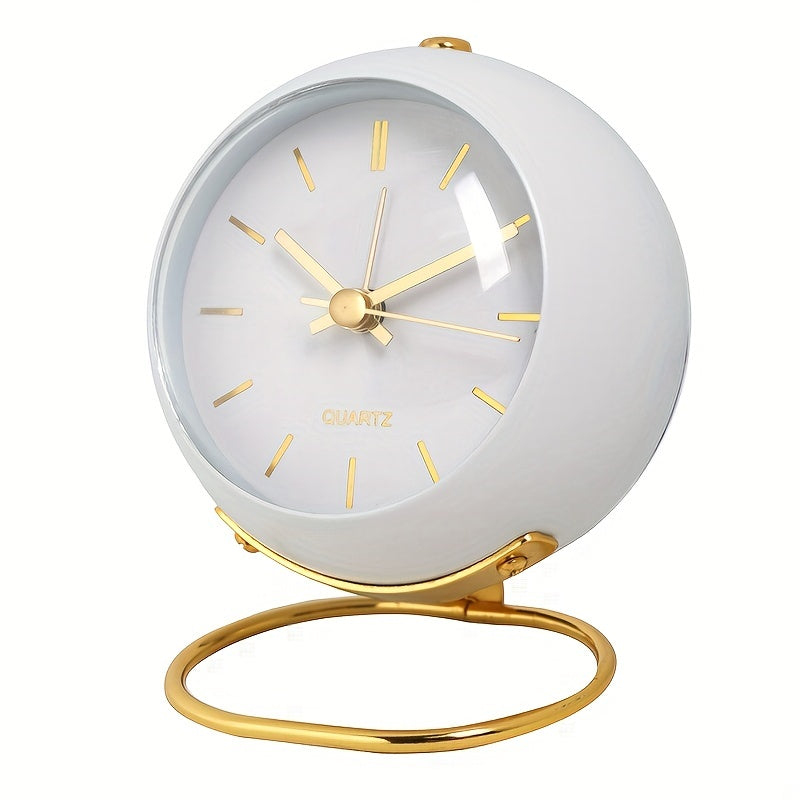 Nordic silent desk clock with luminous hands, modern metal frame, perfect for office decor.