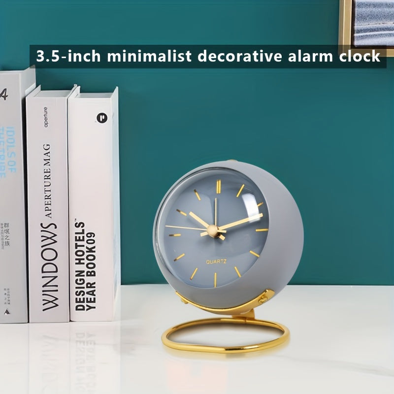 Silent desktop clock, Nordic design, luminous hands, and durable metal frame for bedroom decor.