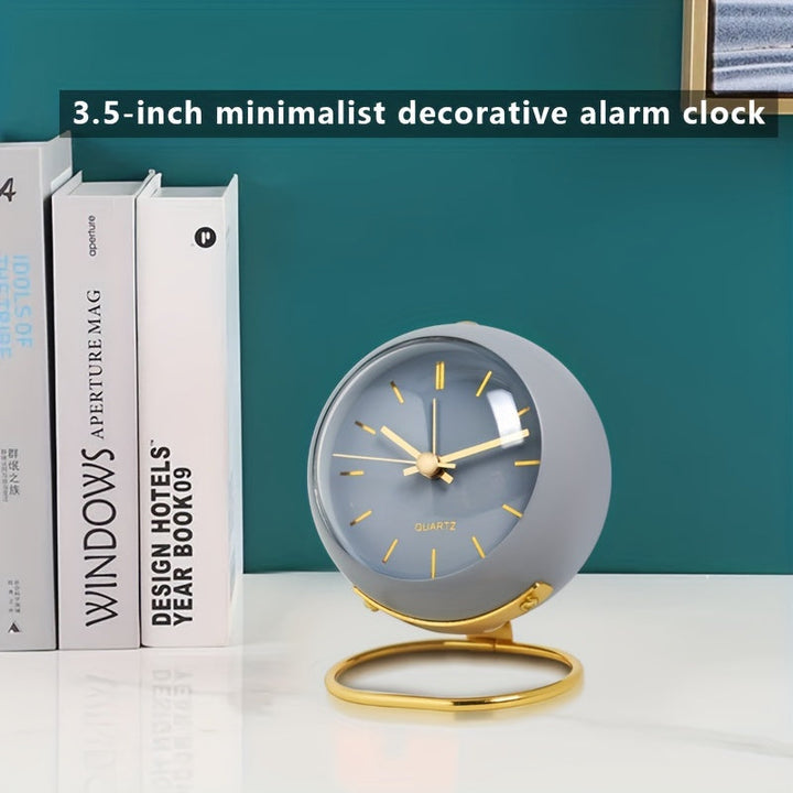 Silent desktop clock, Nordic design, luminous hands, and durable metal frame for bedroom decor.