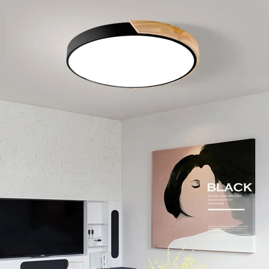 "Nordic Wooden Macaroon Ceiling Light with sleek wooden finish and minimalistic design, perfect for modern spaces."