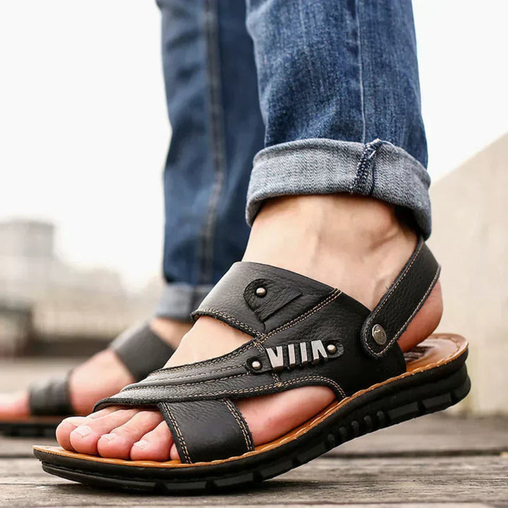Men's orthopedic walking sandals with adjustable straps, offering comfortable foot support for summer outdoor wear.