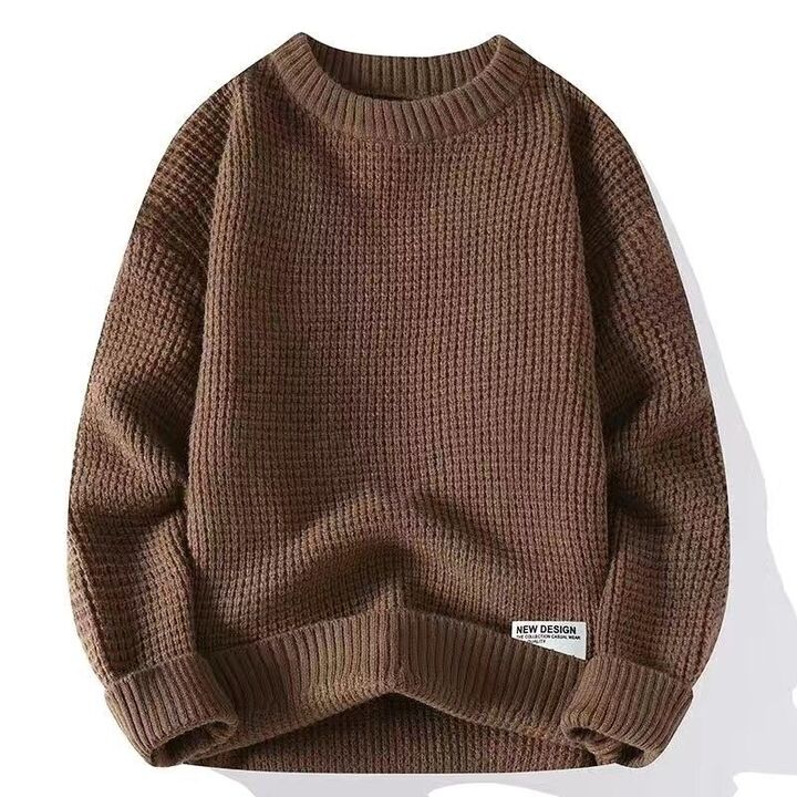Cozy long-sleeve men's waffle knit crew neck sweater. A stylish pullover for comfortable fall and winter outfits.